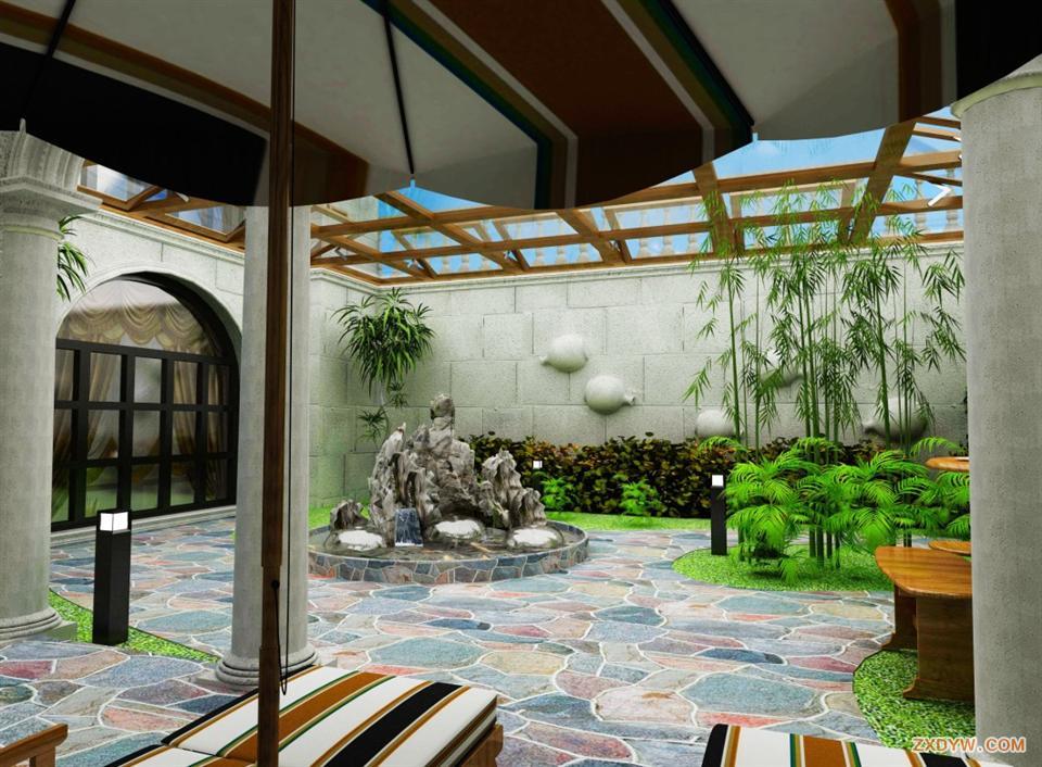 下沉式庭院装修设计效果图 90平米花费20万 -